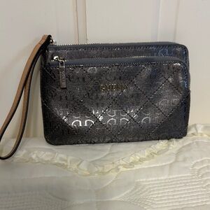 GUESS Juliet Metallic Gray Quilted Wristlet